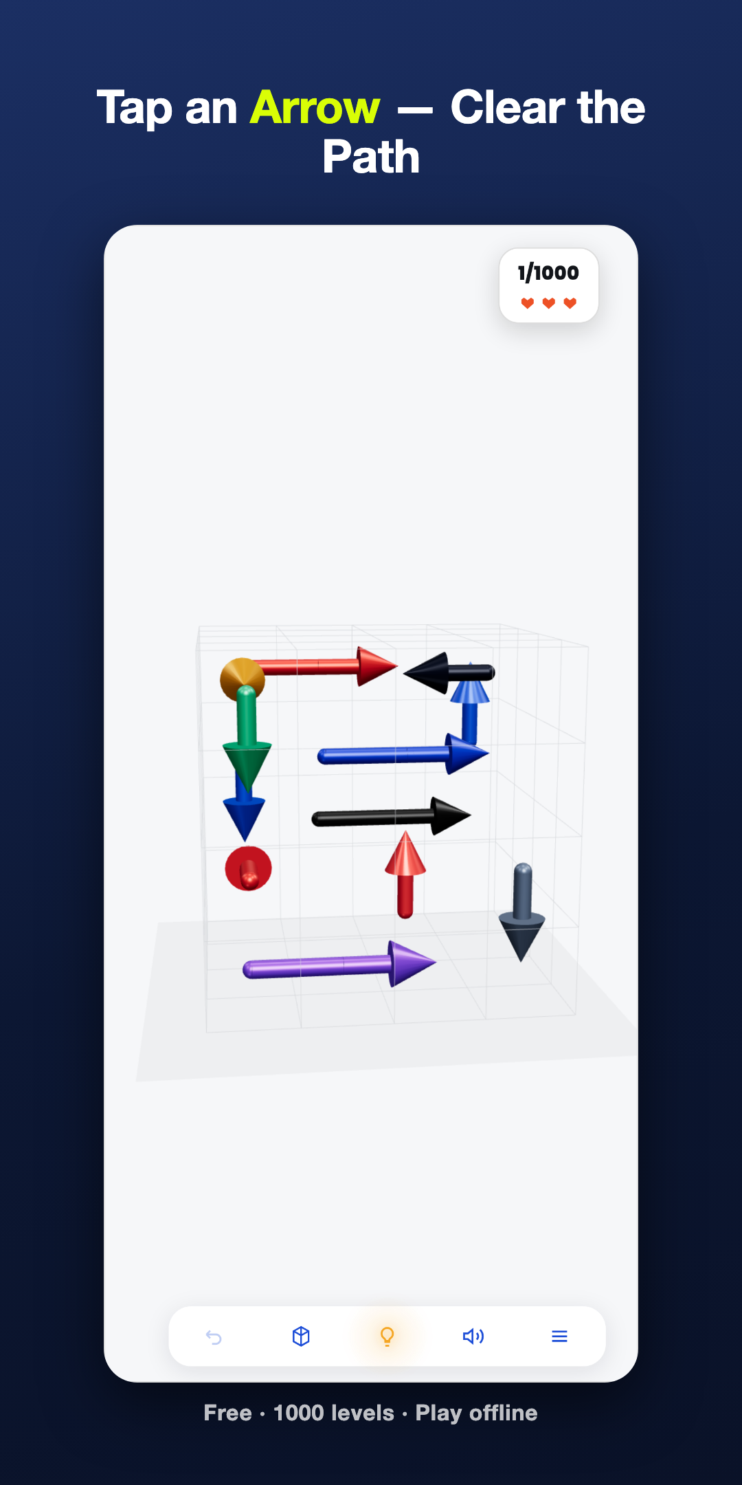 Tap an arrow to send it flying; it only leaves when its path is clear