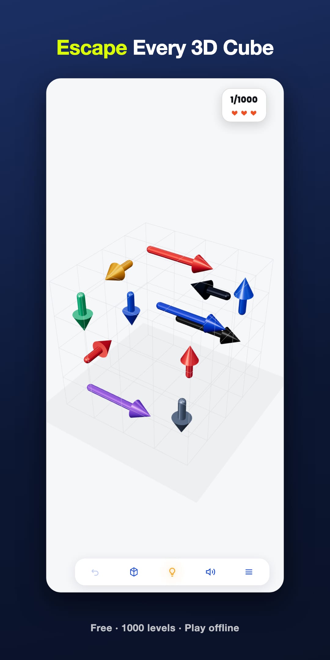 Unjam the arrows in the right order and empty the cube to escape