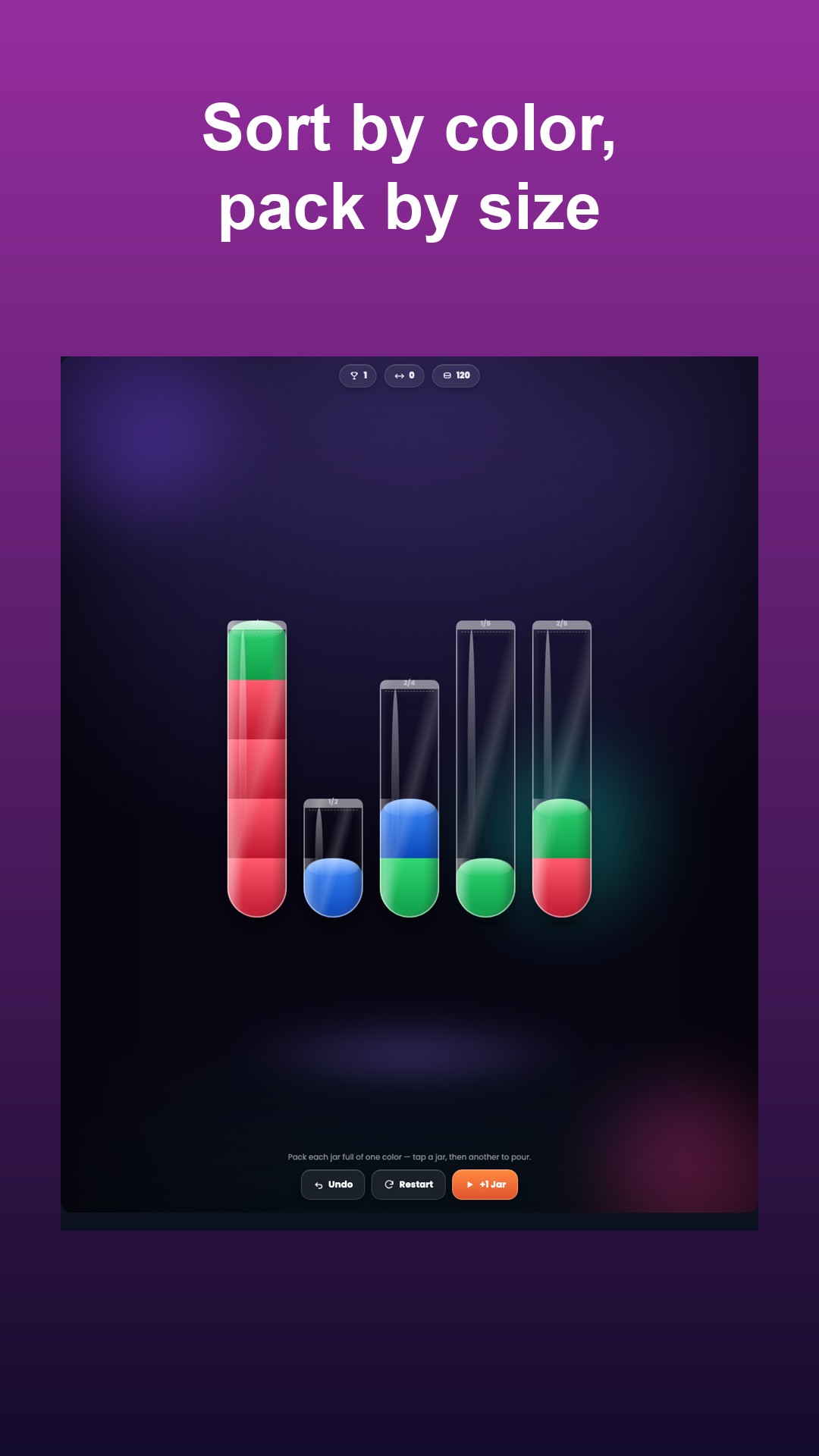 Match colors — a jar only accepts its own color