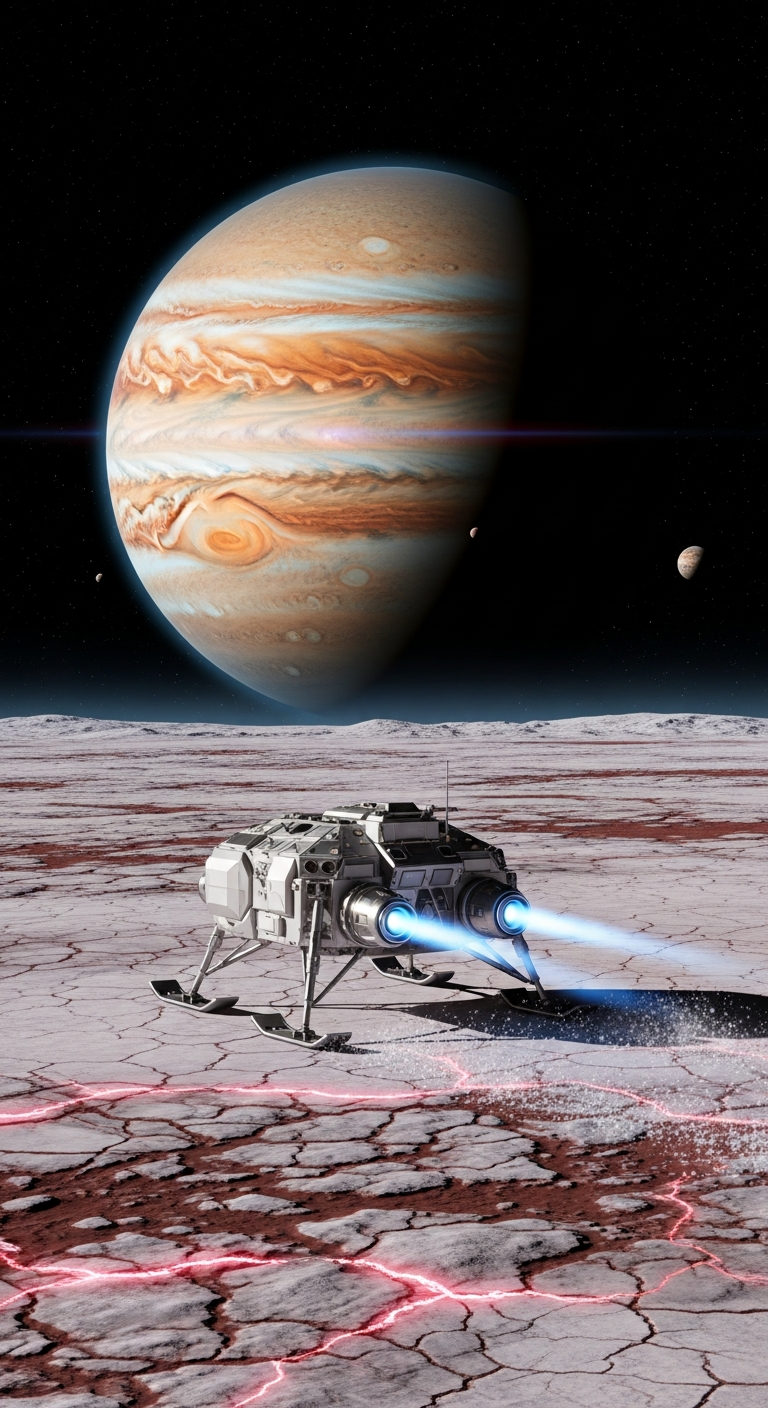 Europa ice-slip landing — surface stability mechanics, the hardest pad in the game