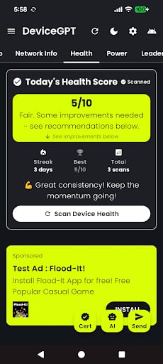 Power monitor – live device power draw in watts and app screen time