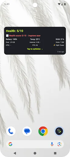 Home screen widget – health score, battery, and temperature at a glance