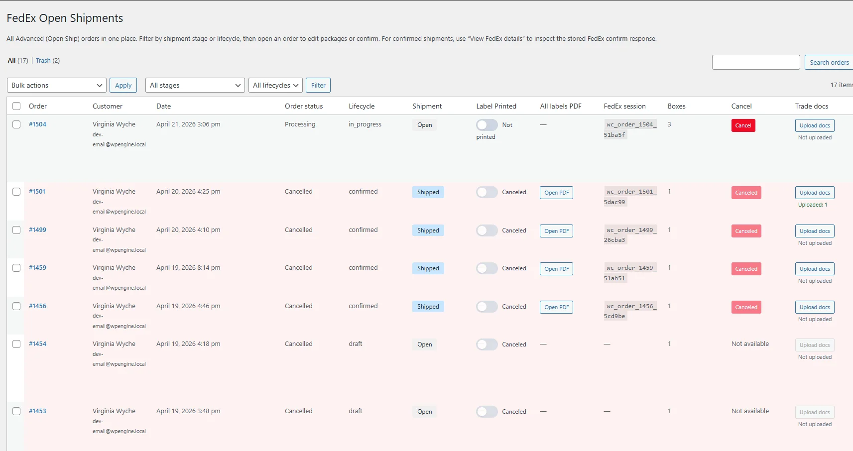 Open Shipment overview with package count and combined rate.