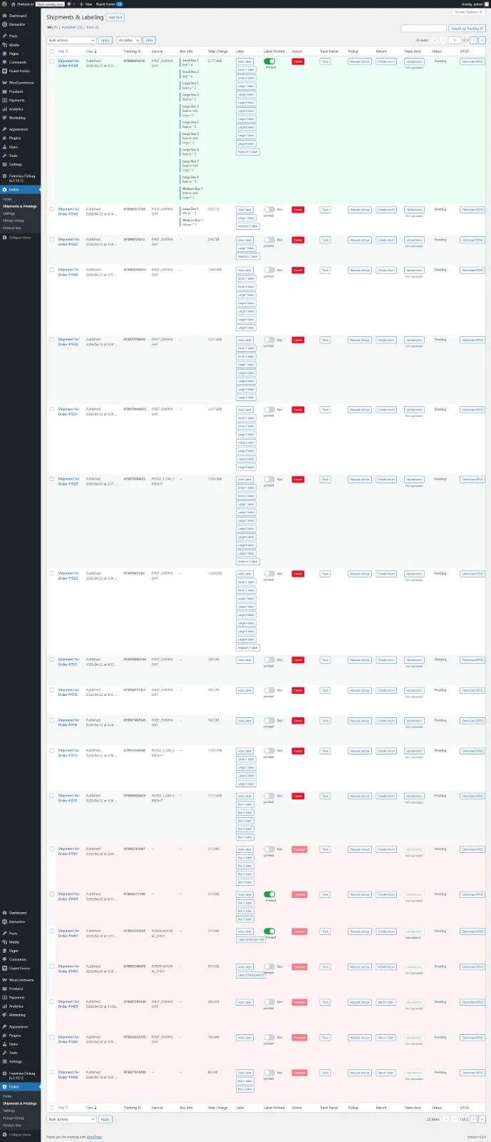 Mobile-responsive shipments list shown on a phone.