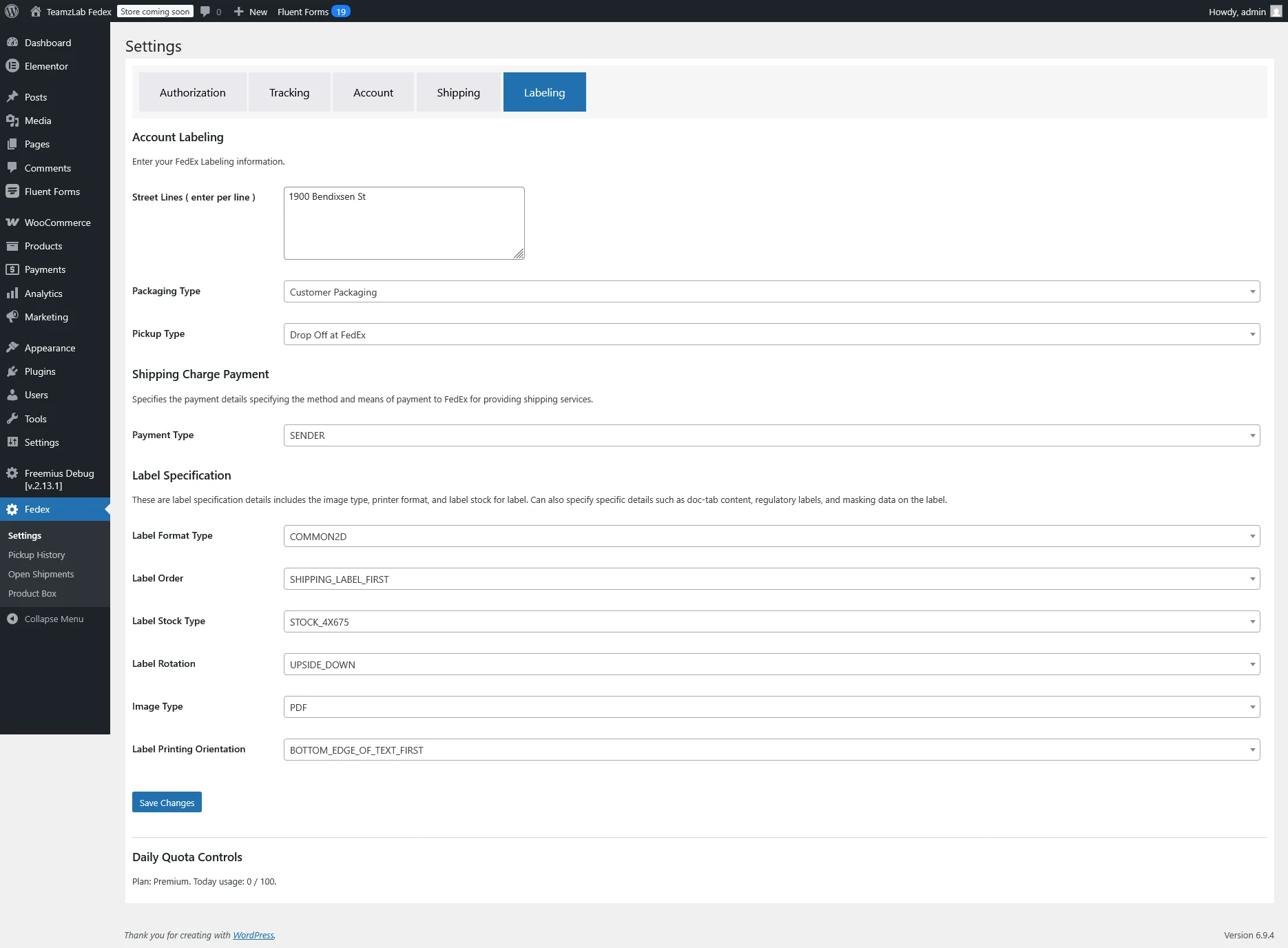 Label settings with paper size, image type, and printer profile selectors.