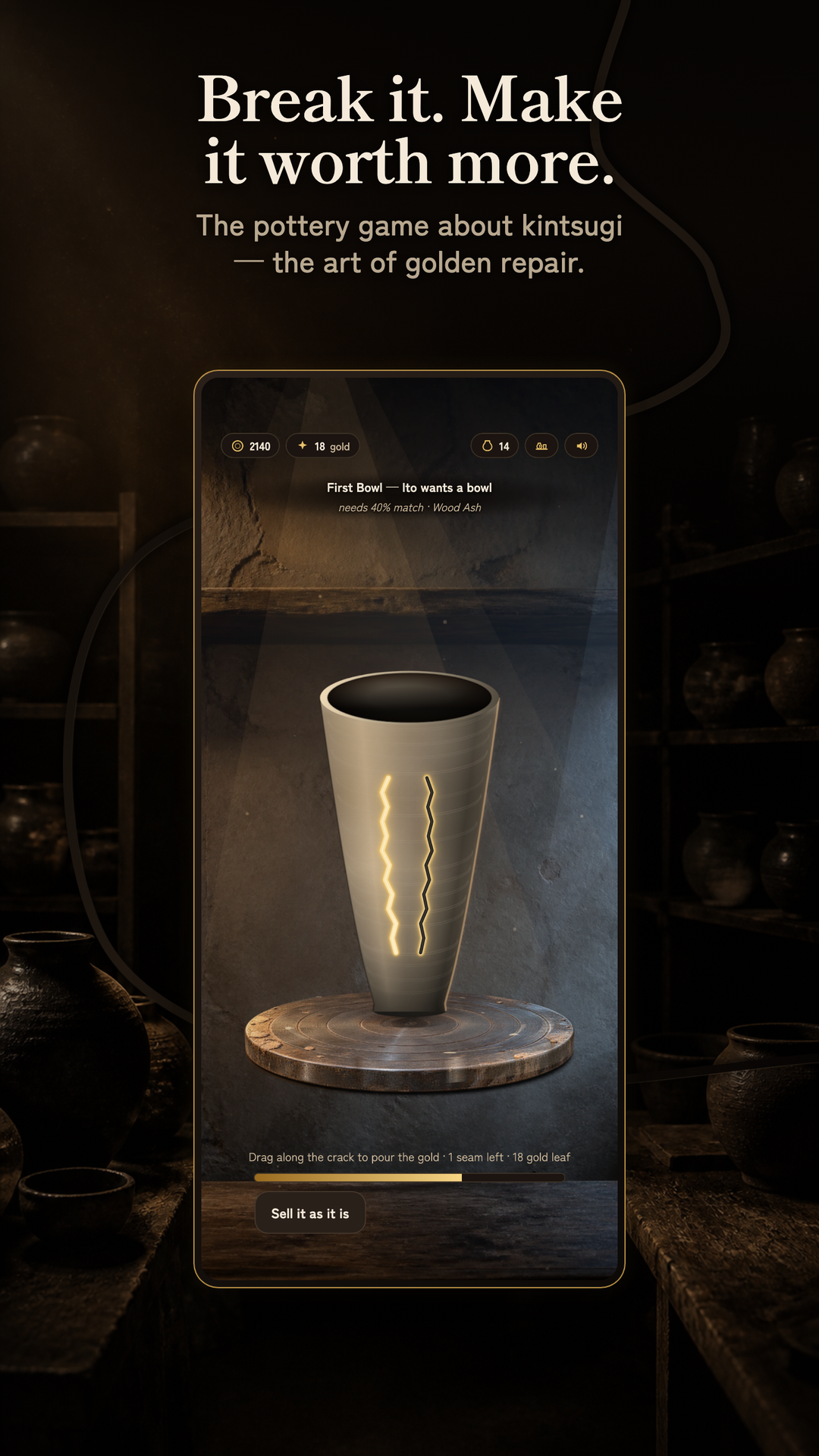 Break it. Make it worth more — the pottery game about kintsugi, the art of golden repair